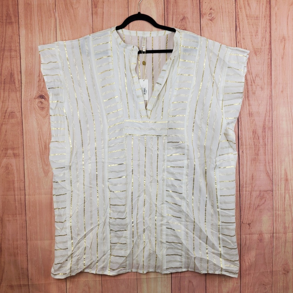 Helen Jon Beach Dress XS / S Tank Sleeveless Cover Up White Gold Stripe NWT